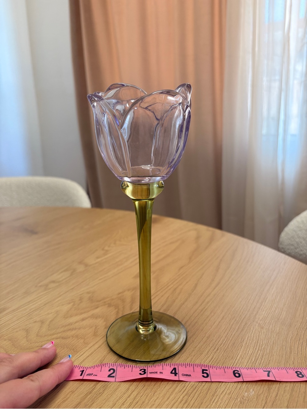 Cupcakes and Cashmere Purple Glass Tulip Candle Holder with  Stem